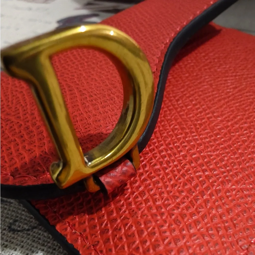 Dior Red Leather Mini Crossbody with Gold 'D' Charm Accent